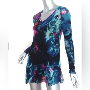 FUZZI Jean Paul Gaultier Asymmetric Tunic Dress Floral Print Mesh Size Medium